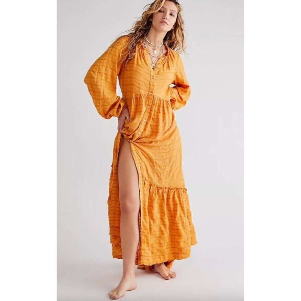 NEW FREE PEOPLE EDIE PLAID BUTTON FRONT MAXI DESS DUSTER MAXI TOP